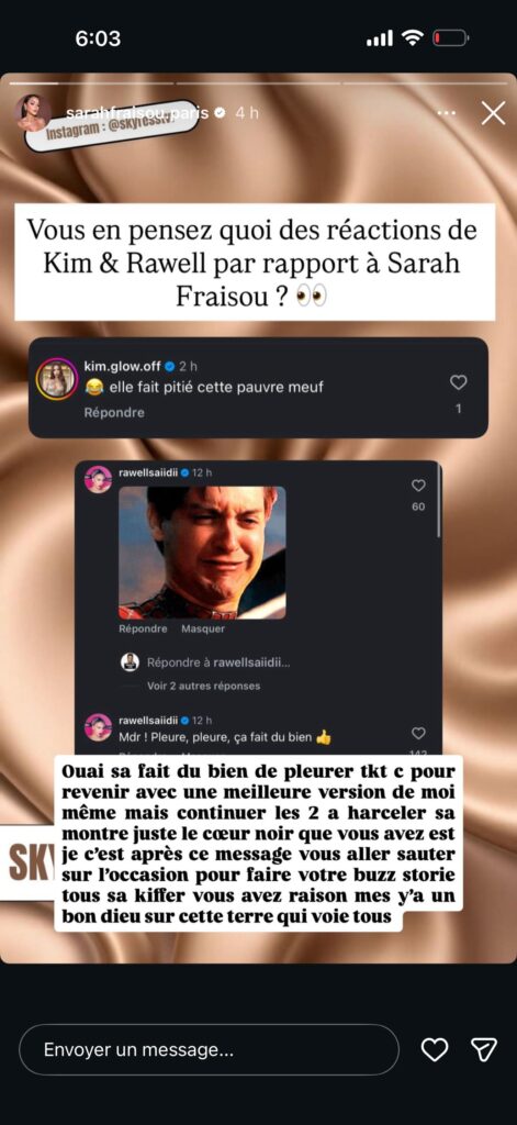 Sarah Fraisou VS Kim Glow et Rawell : après son pétage de plomb, gros règlement de comptes sur la Toile
