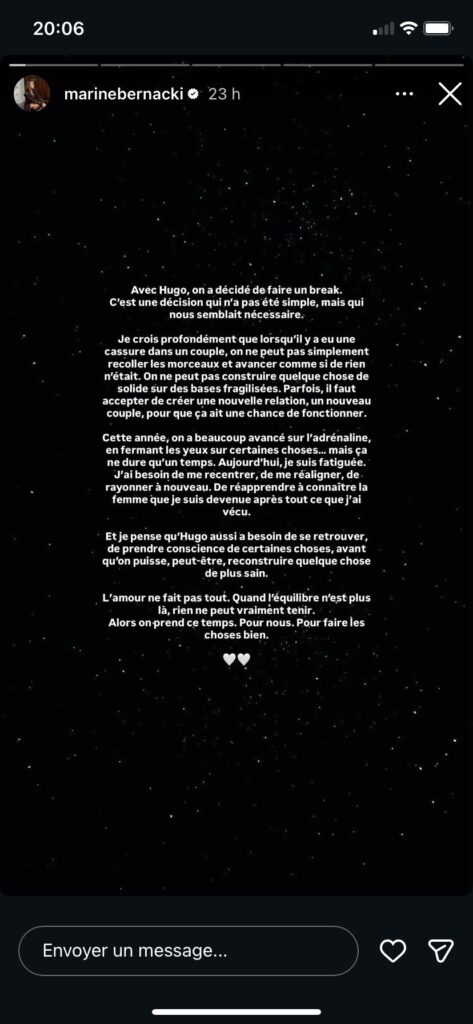 Marine Bernacki (IDLT) : elle annonce sa séparation avec Hugo 