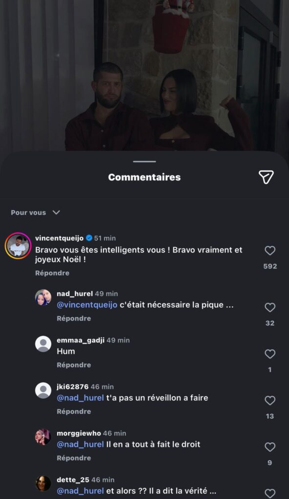 Vincent Queijo : il commente une publication de Giuseppa et lance un tacle à Rym Renom