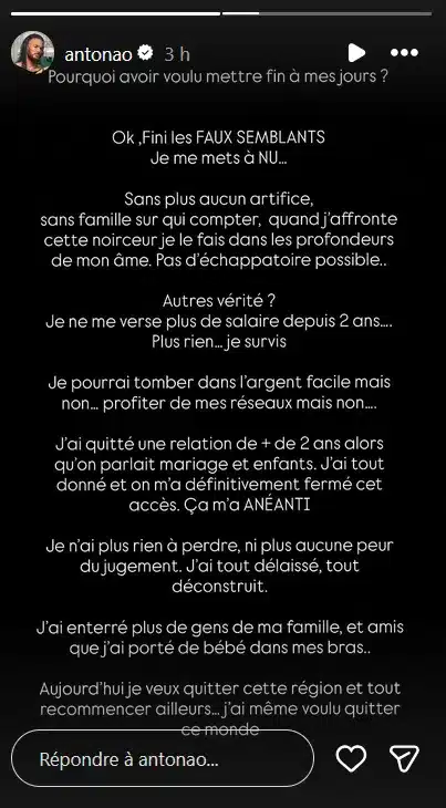 Anthony Amar (Les Anges) : l’ex candidat a tenté de mettre fin à ses jours, il se livre à coeur ouvert