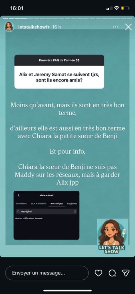 Benji Samat : entre Maddy Burciaga et Alix Dmx, sa petite sœur a choisi son camp 