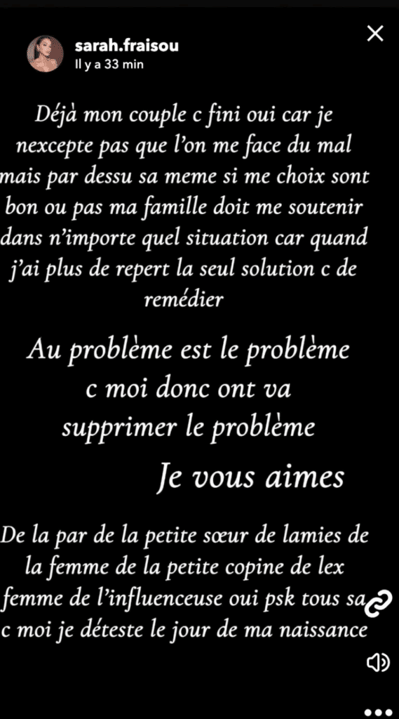 Sarah Fraisou : l’influenceuse menace de mettre fin à ses jours avec un message d’adieu