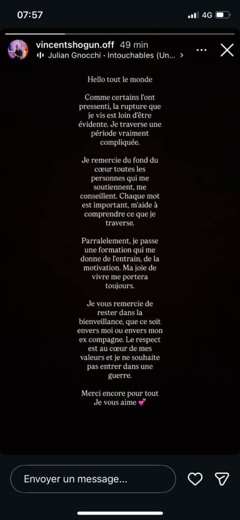 Vincent Shogun célibataire : il vit une rupture plus compliquée que prévu