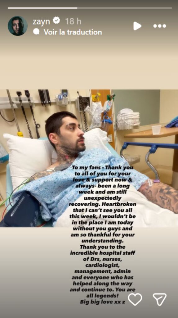 Zayn Malik admis à l’hôpital : le chanteur des One direction raconte comment il va