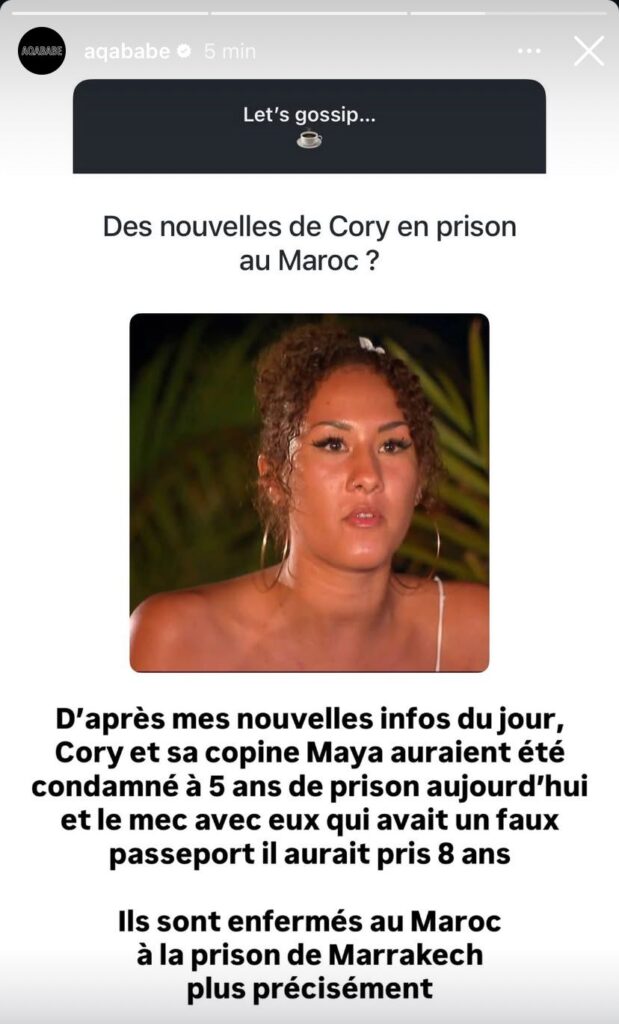 Cory : toujours incarcérée, elle aurait été condamnée à plusieurs années de prison au Maroc