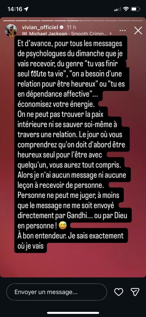Vivian : avec Cynthia, c’est officiellement terminé
