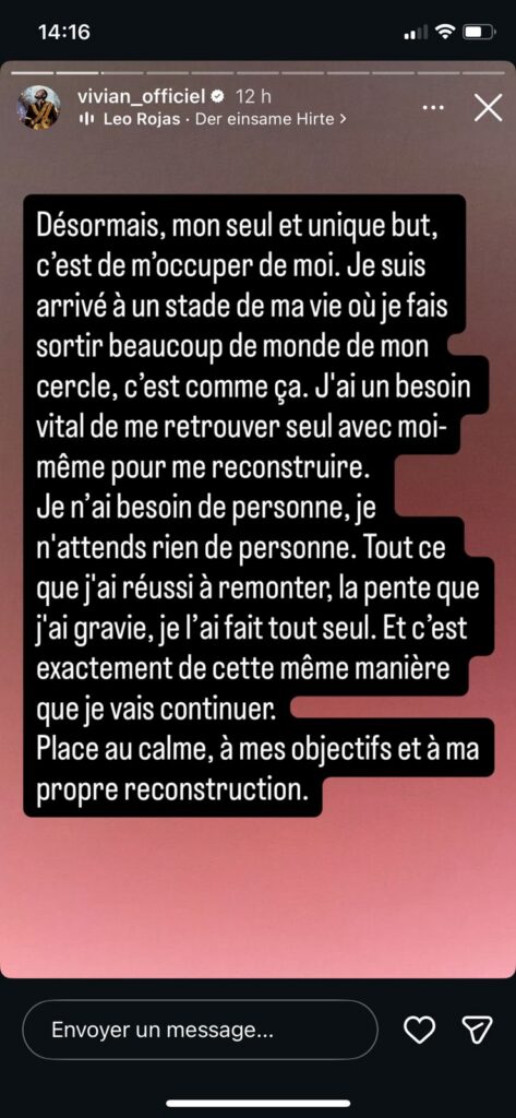 Vivian : avec Cynthia, c’est officiellement terminé