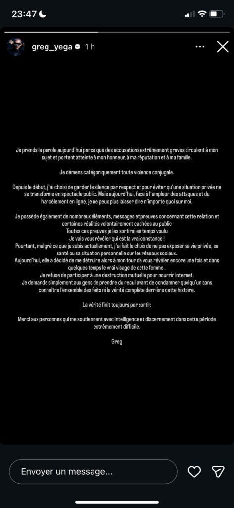 Greg Yega : accusé de violences par Constance, qu’a-t-il à dire pour sa défense ?