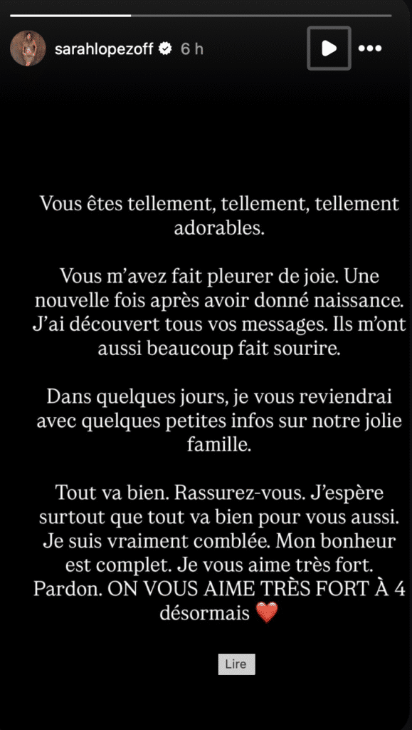 Sarah Lopez : elle annonce la naissance de son deuxième enfant